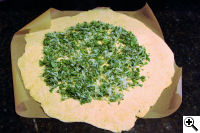Rustic savory galette cheese bread crumbs basil and oregano.