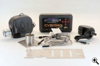 Here is the CyberQ Cloud basic system with blower and adapter.  Not pictured are the cloth pouch and printed materials.