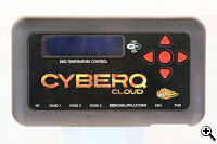 A front view of the CyberQ Cloud controller showing the display and keypad.