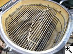 Closeup of Komodo Kamado uppper grid in the open position